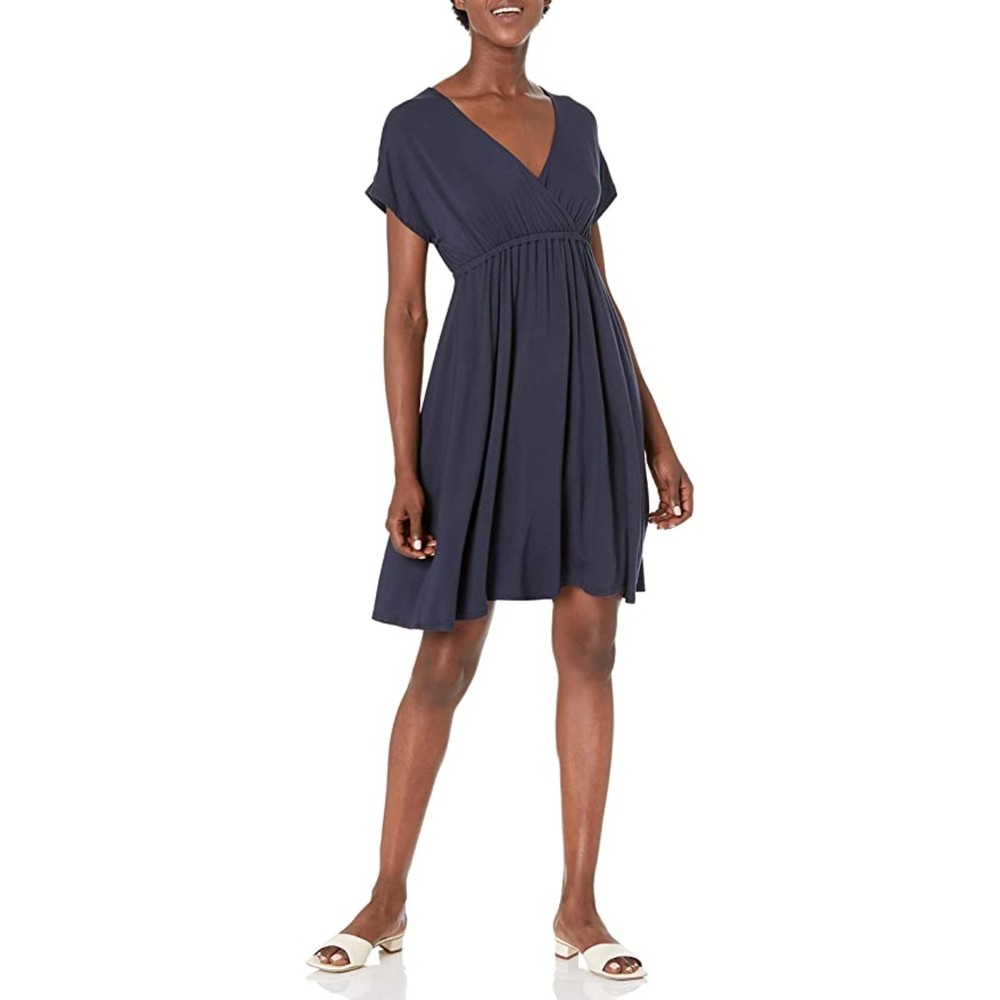 Surplice Dress Rayon Blend Blue Sz L